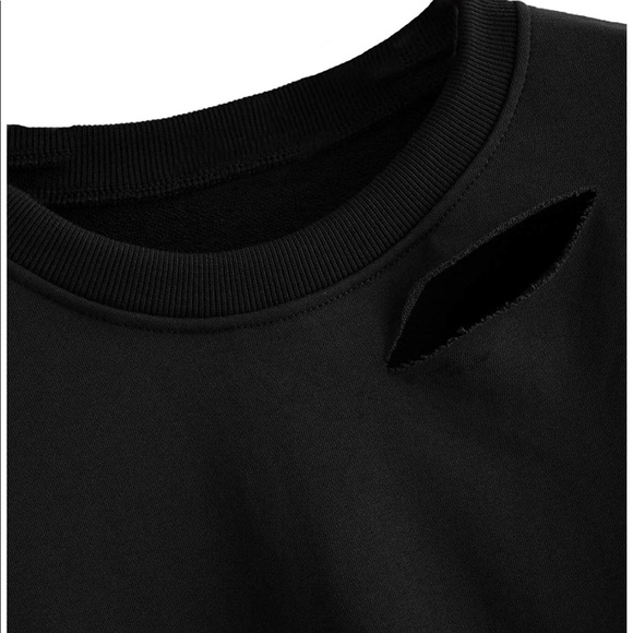 NEW Distressed Boxy Crop Black Long Sleeve S-3X - Picture 3 of 4